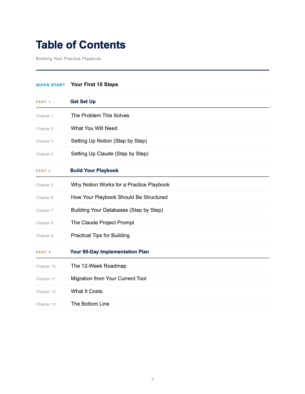 The Insight Playbook Guide table of contents