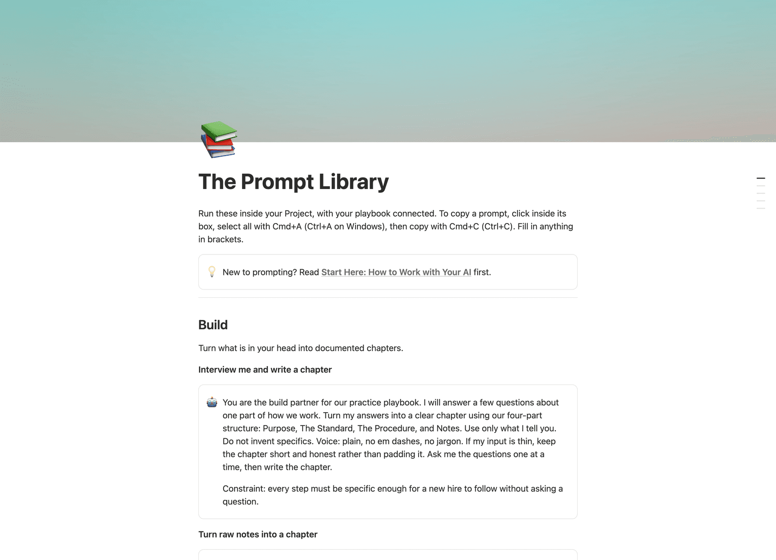 The Prompt Library with ready-to-run prompts in copy boxes